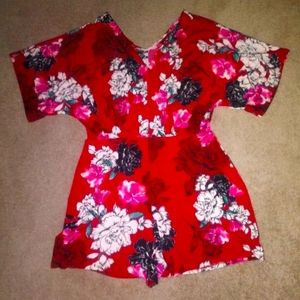 Red floral Romper